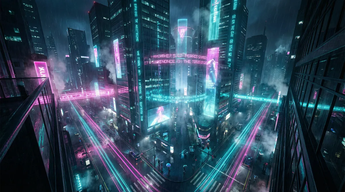 白金神兽 竖屏短剧平台首页背景 - 赛博朋克都市夜景